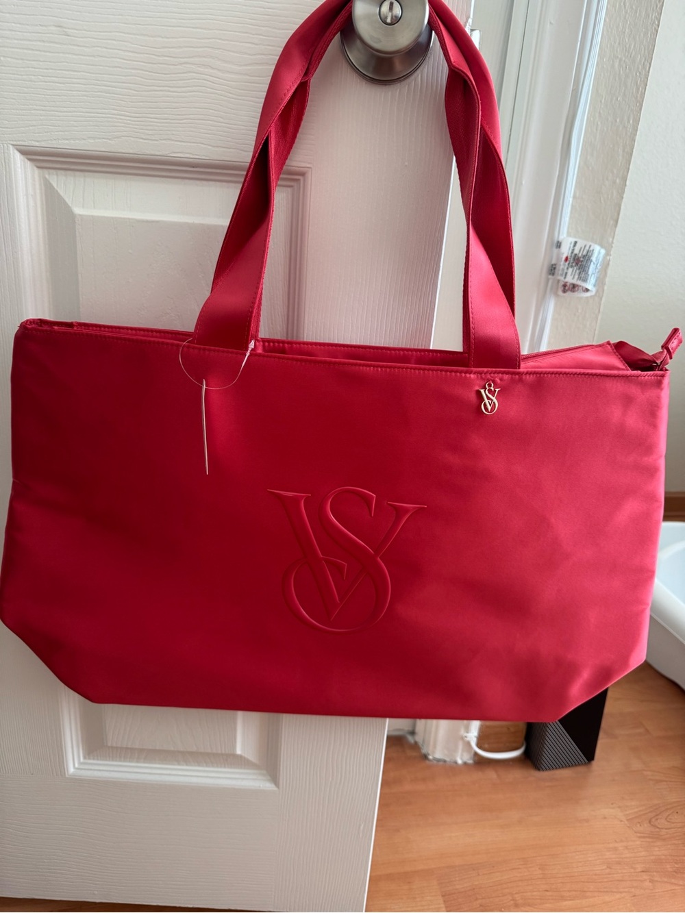 Victoria's Secret Red Satin Tote with Embossed VS Logo
